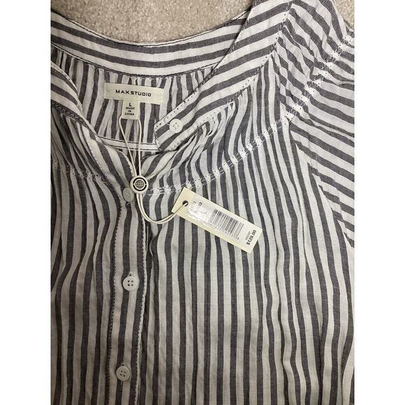 Max studio yarn dye button front flutter sleeve self tie belt women’s L - Picture 6 of 7